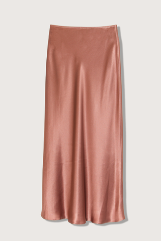 flat lay Miranda Skirt Trip Bias Cut Pull On Scallop trim detailing
100% Silk