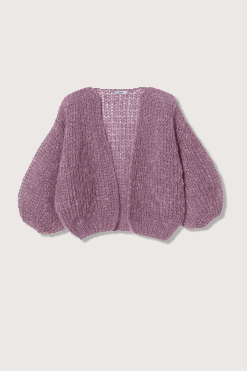 flat lay Mohair Bomer Cardigan Open design with no buttons Puff sleeves