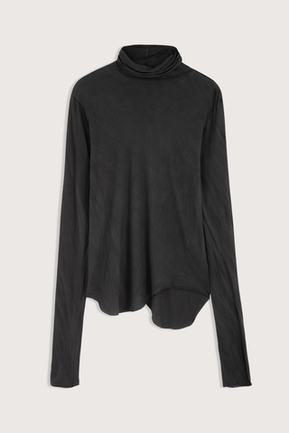 flat lay Molly Long Sleeve T-Neck Cotton Top Black Raw Hem
100% Cotton Tissue
Lightweight and breathable
Relaxed fit
Long sleeves
Fold-over turtleneck