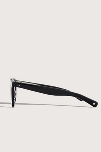 side profile Morningside Sun Glasses round style black frame with purple grey gradient