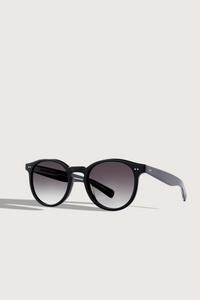 angled profile Morningside Sun Glasses round style black frame with purple grey gradient