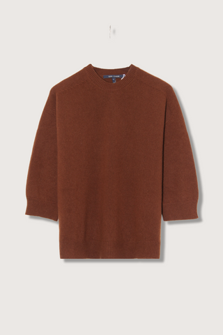 flat lay Mouse Seamless Crew Chestnut half sleeves wool ribbed trim relaxed fit dropped shoulder