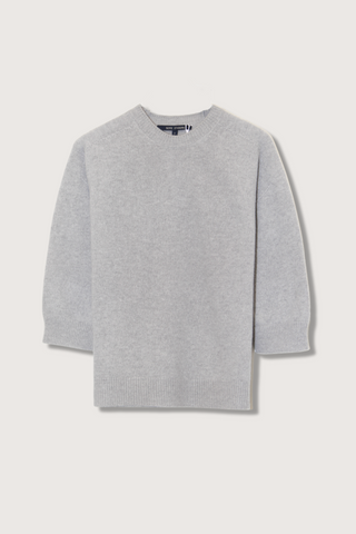 flat lay Mouse Seamless Crew Light Grey wool ribbed trim hald sleeves dropped shoulders