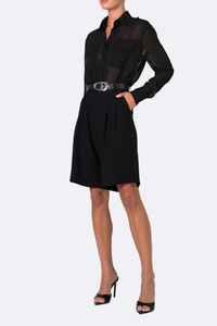 side profile model wearing Nadine Bodysuit black Bodysuit
Sheer
Long-sleeve
Button-up silhouette
Satin chest pockets