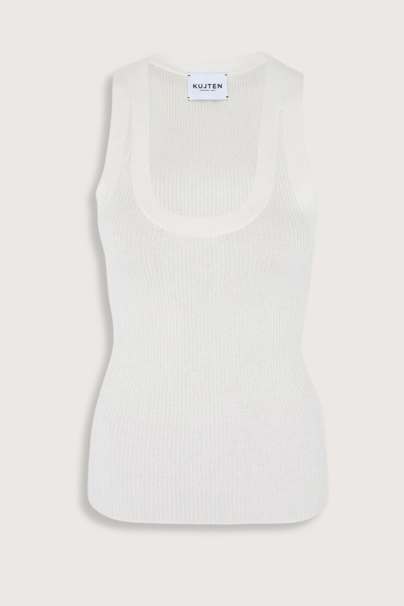 flat lay Nael Silk Cashmere Tank Blanc
Straight cut
1-thread flat ribs