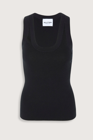 flat lay Nael Silk Cashmere Tank Noir Straight cut
1-thread flat ribs