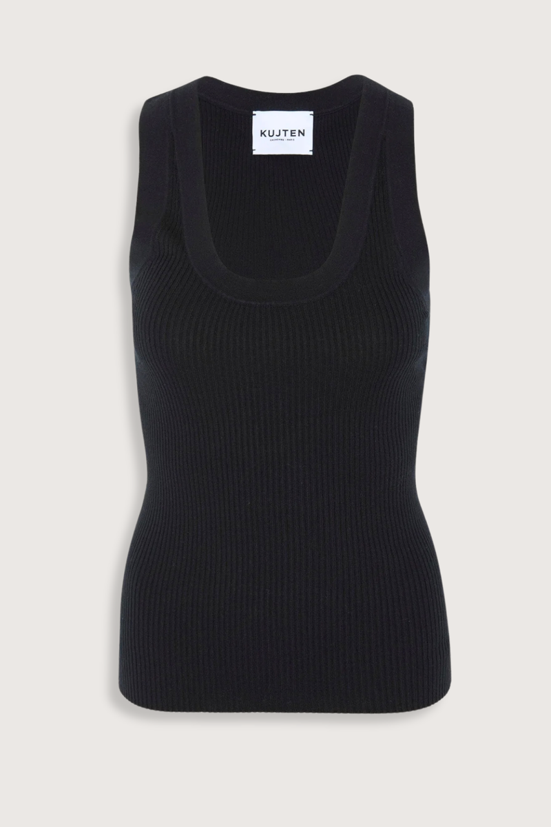 flat lay Nael Silk Cashmere Tank Noir Straight cut
1-thread flat ribs