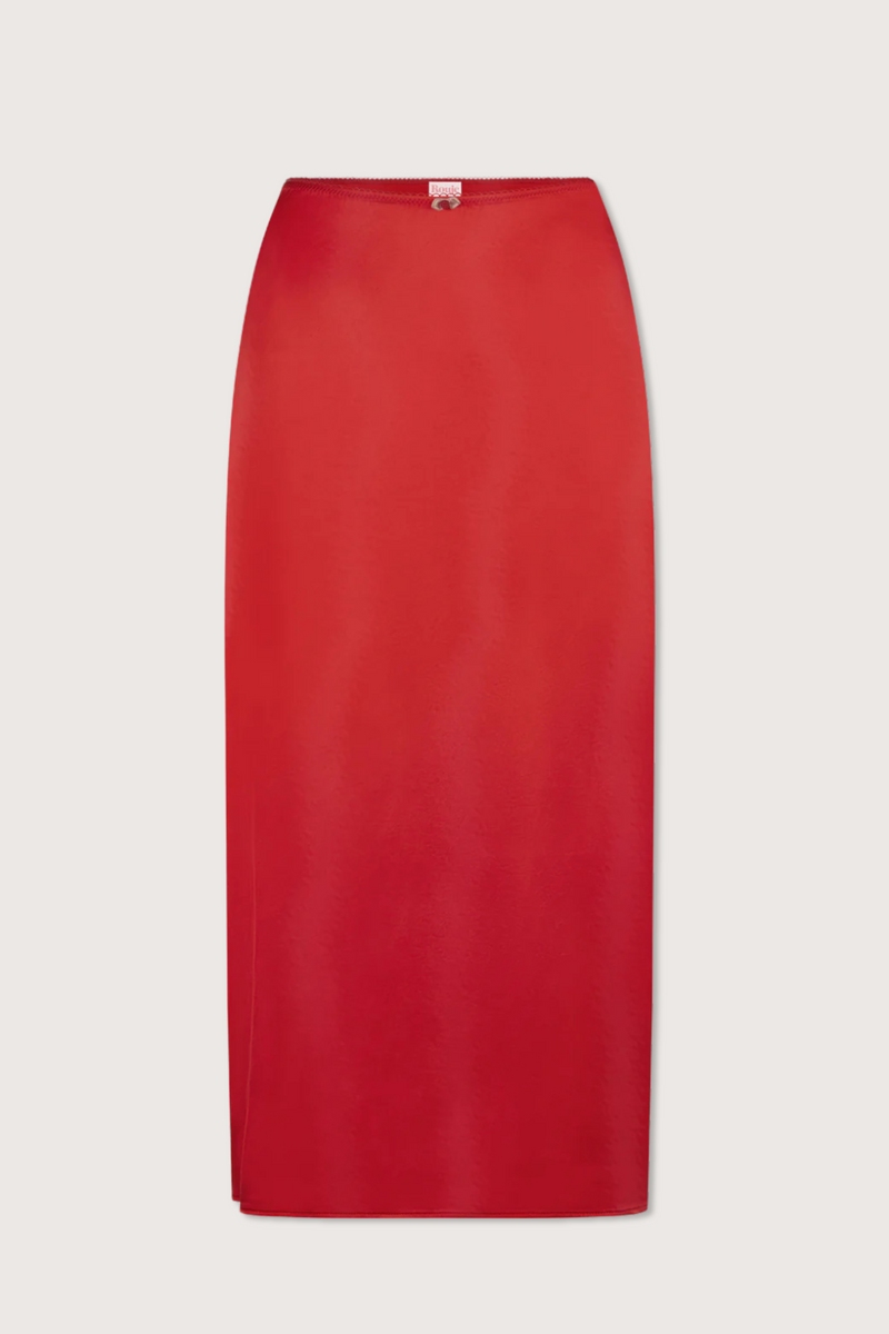 flat lay Naella Satin Skirt red