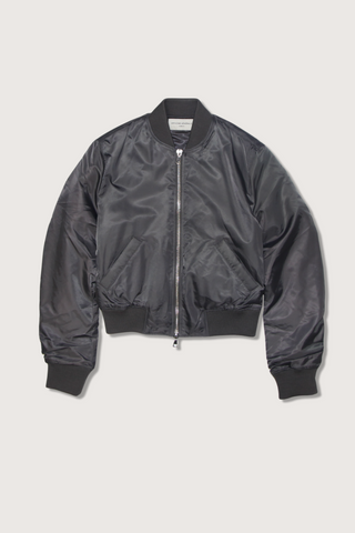 flat lay Nanni Jacket anthracite grey  padded zipper closure bomber jacket style  with gathered sleeves