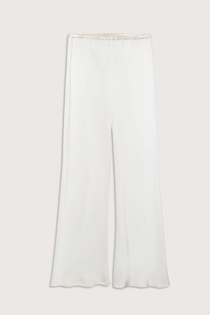 flat lay Naomi Bias Cut Pull On Pant white Elastic waist
100% Silk
