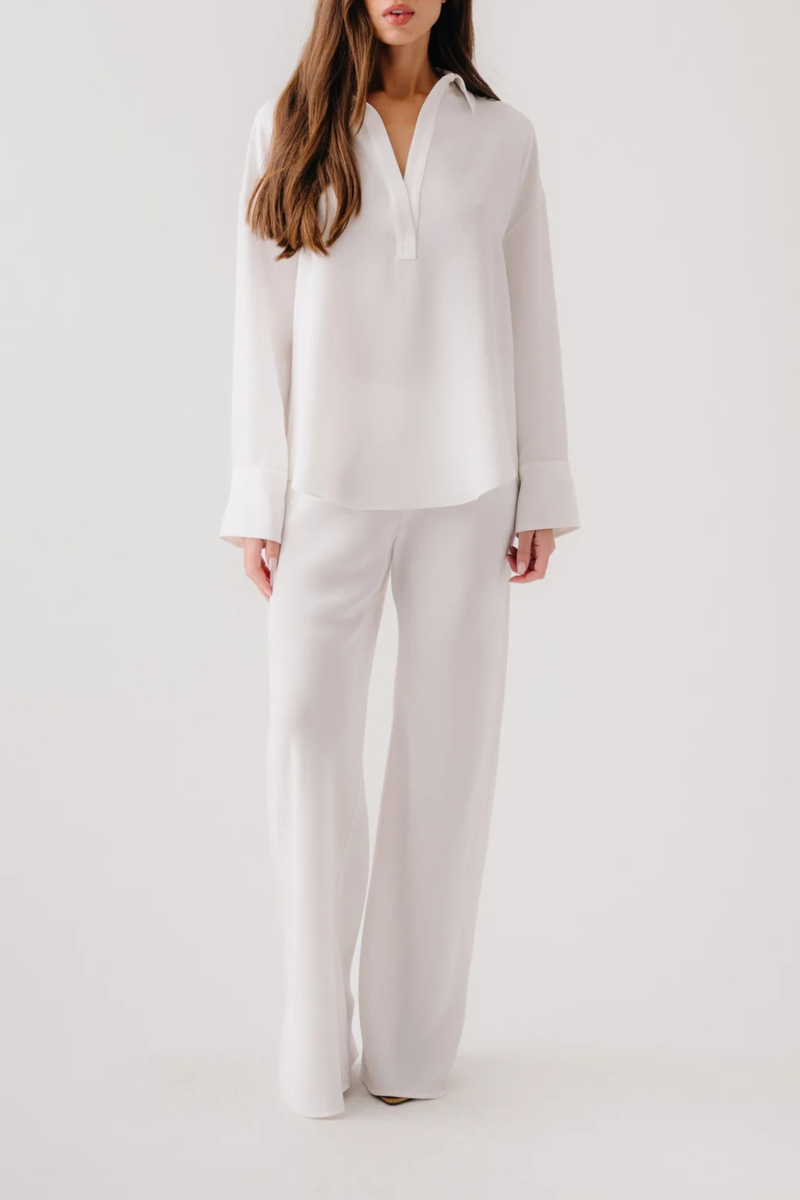 Naomi Bias Cut Pull On Pant white Elastic waist
100% Silk