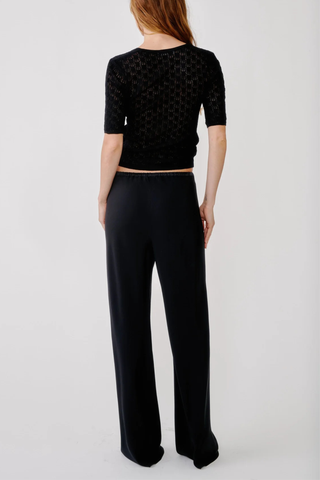 back profile model wearing  Naomi Bias Cut Pull On Pant Black Bias-cut
Pull-on pant
Elastic waist
100% Silk