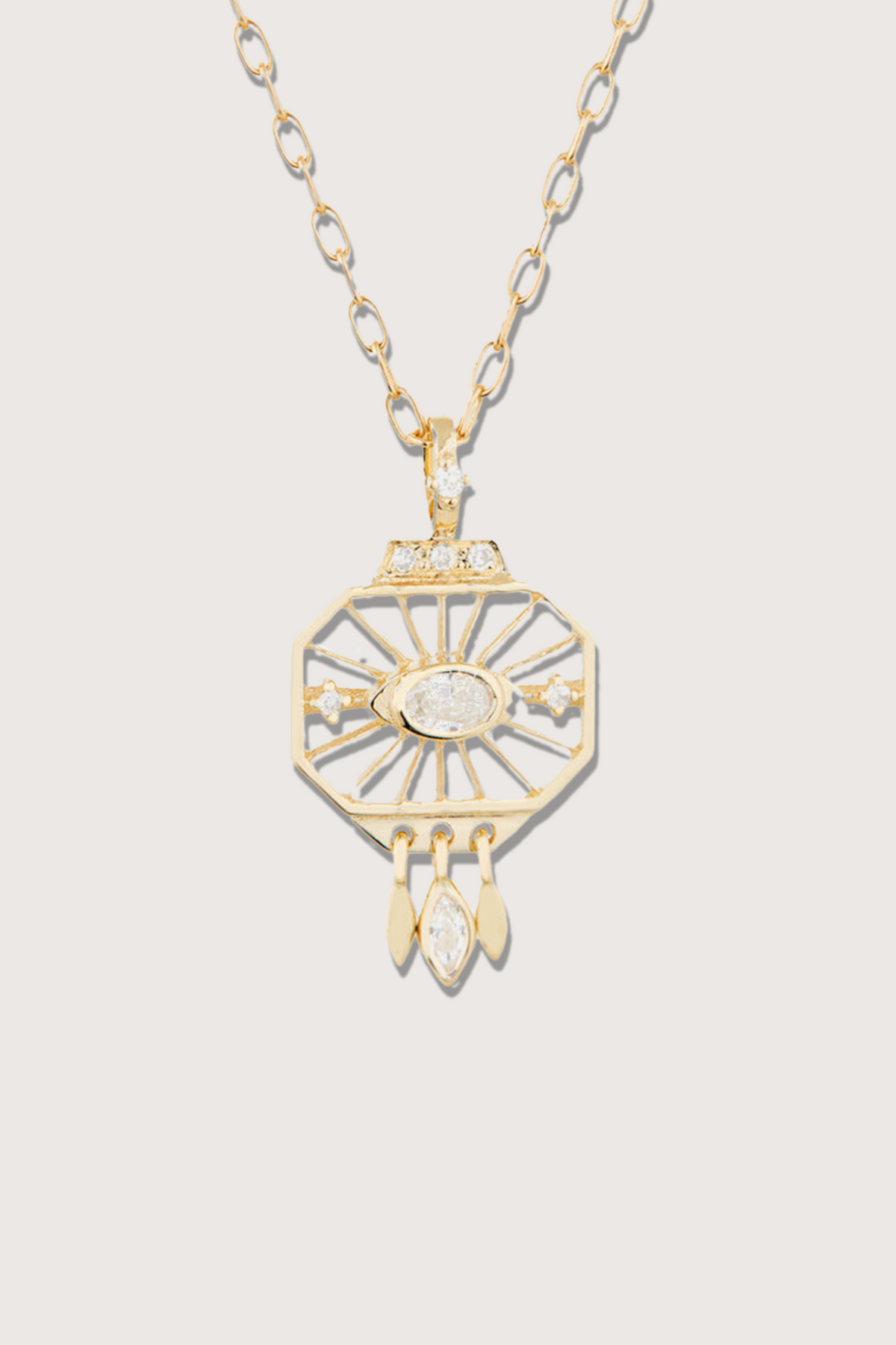 flat lay Neck Open Plate Oval Diamond Fringe dangle detail necklace 14k gold with diamonds