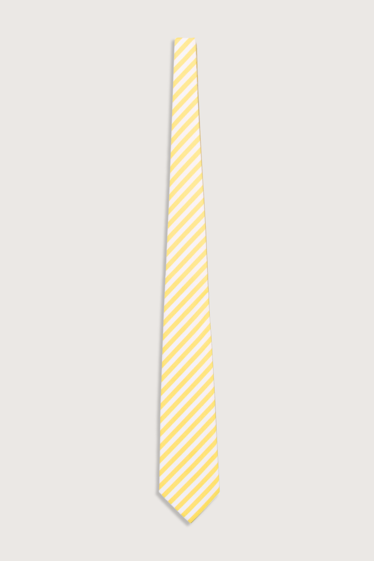 flat lay Neck Tie Pale Yellow white stripe 2-ply cotton poplin  slanted stripe