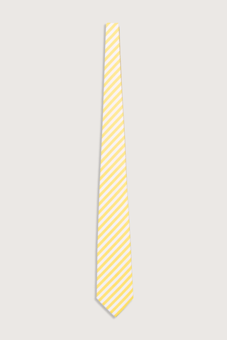 flat lay Neck Tie Pale Yellow white stripe 2-ply cotton poplin  slanted stripe
