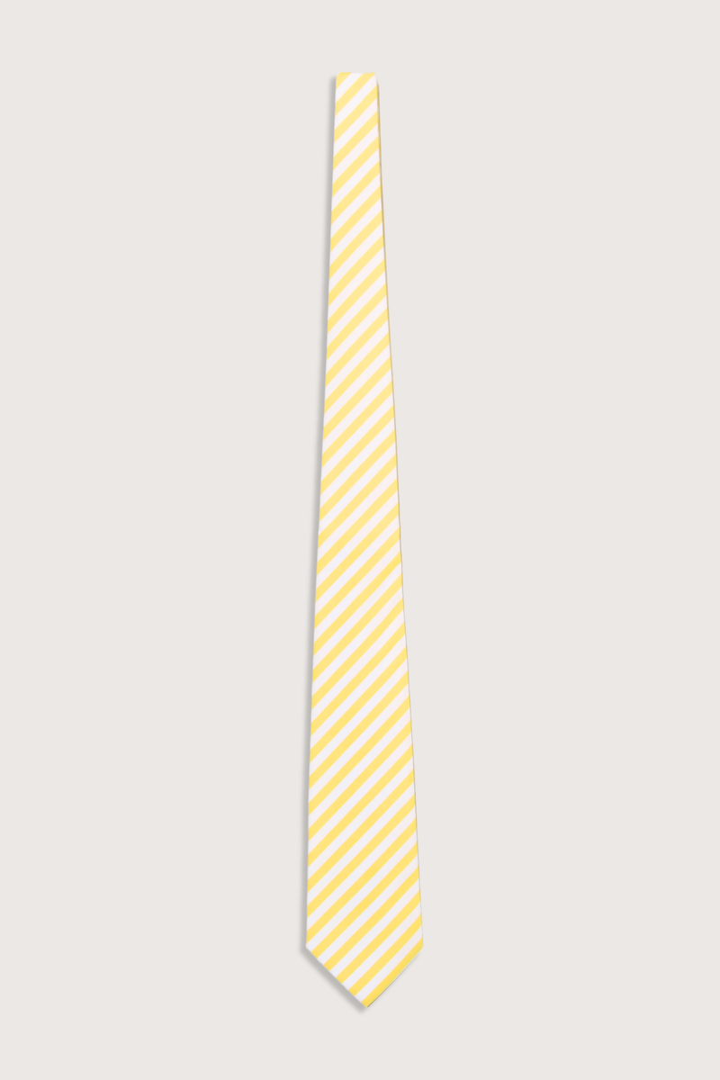 flat lay Neck Tie Pale Yellow white stripe 2-ply cotton poplin  slanted stripe