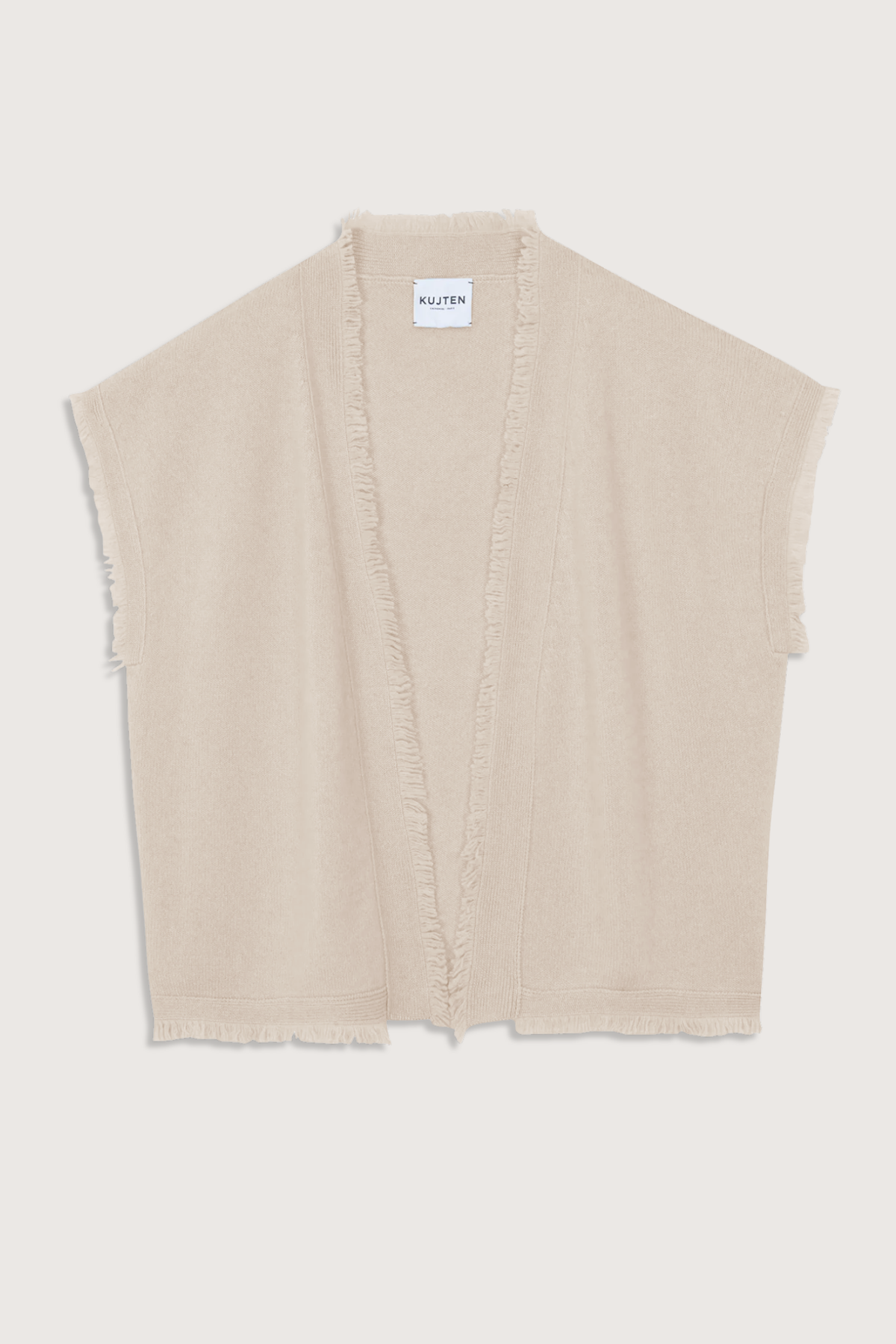 flat lay Nessa Cashmere Cardigan avoine fringe edge open cardigan