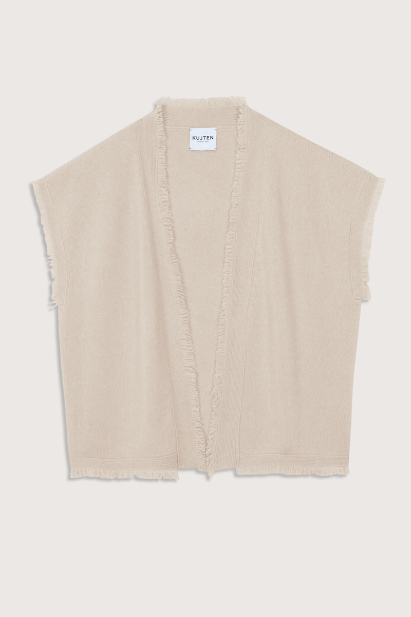 flat lay Nessa Cashmere Cardigan avoine fringe edge open cardigan