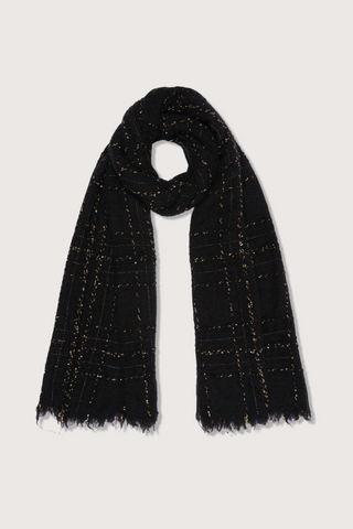 flat lay New Diletta  Gold Glitters Scarf fringe edge
