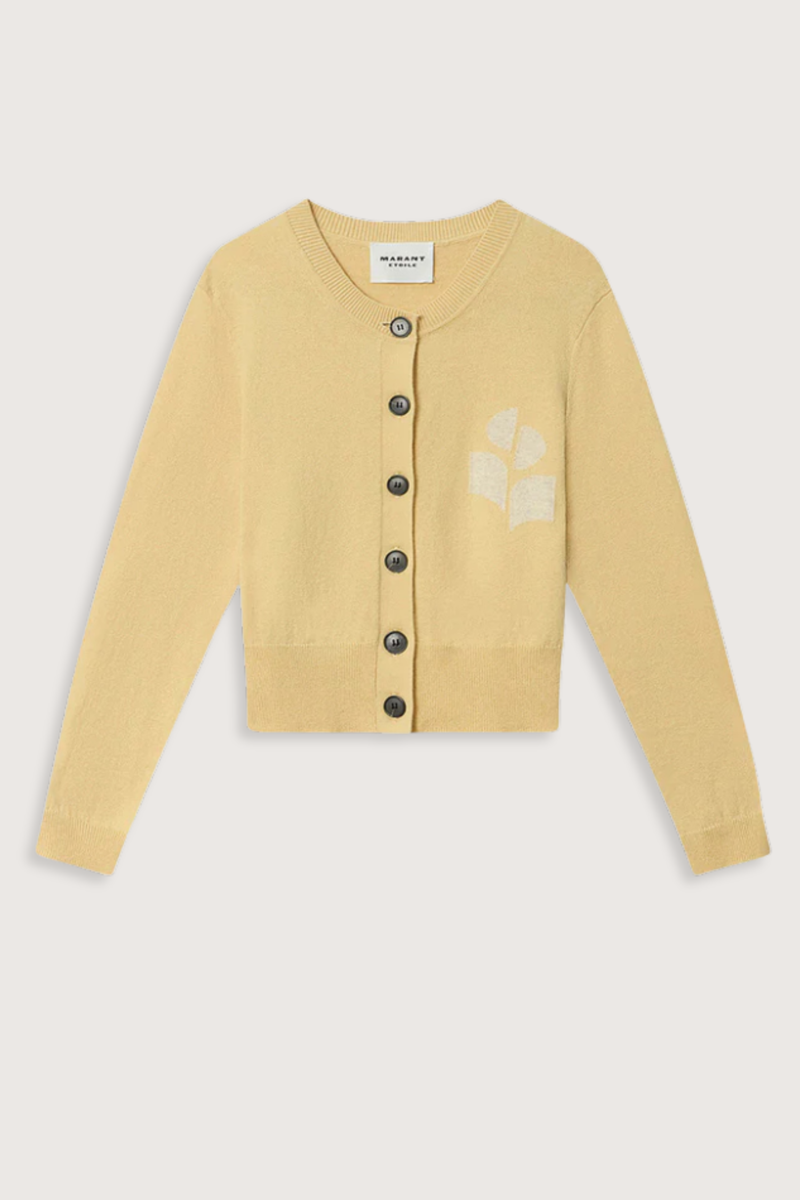 flat lay Newton Iconic Cardigan Light Yellow Cotton cardigan with long sleeves
Round neck
Button closure
Marant logo
70% Cotton, 30% Laine Wool