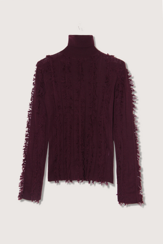 flat lay Nico Shredded Intarsia Turtleneck burgundy long sleeve wool