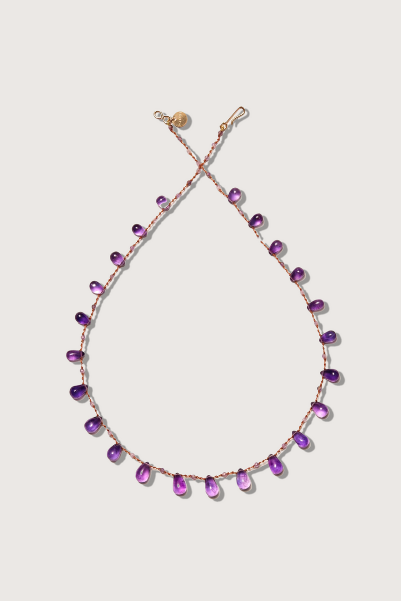 flat lay Niilo Amethyst Necklace with Infinity' 14k gold-filled clasp