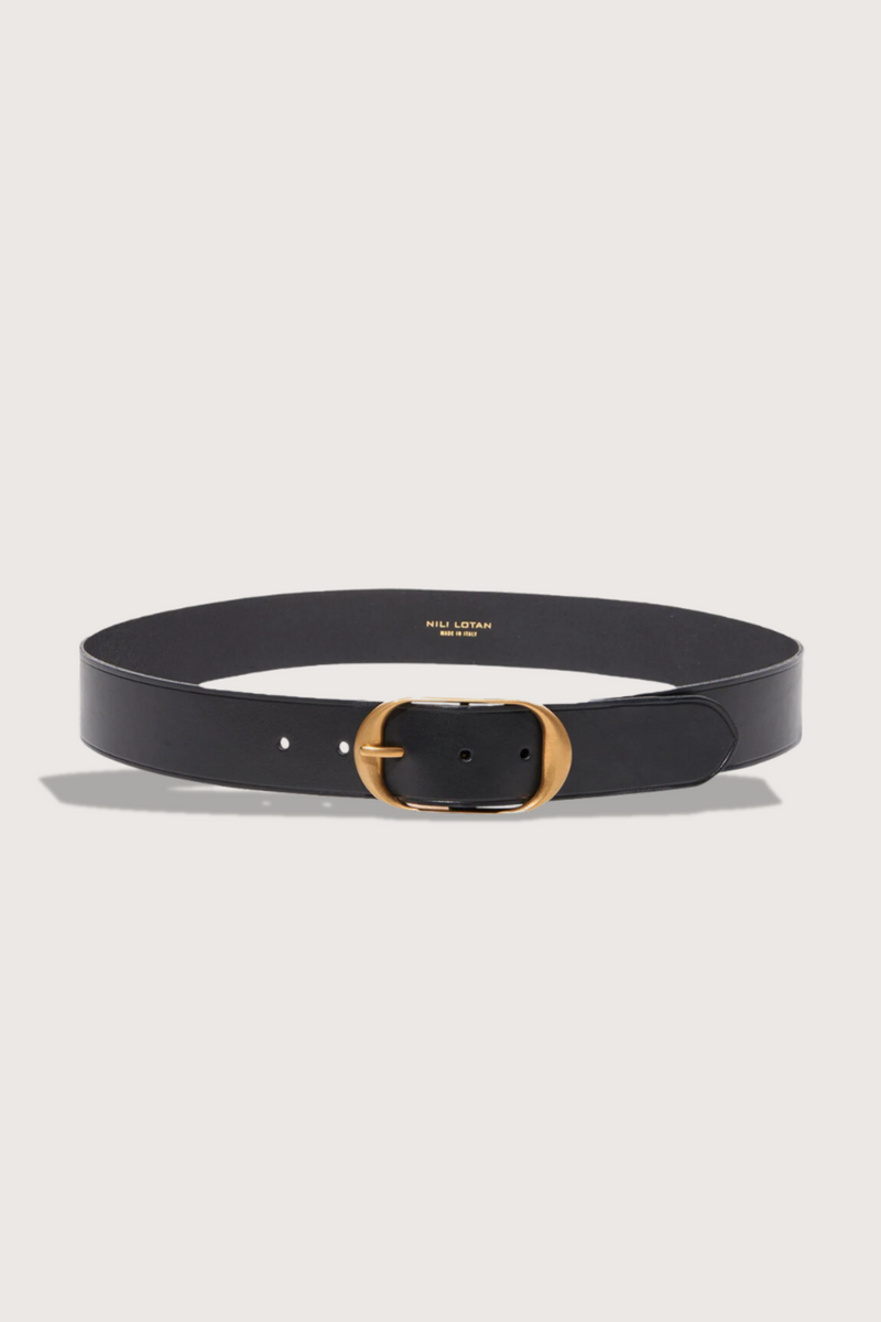 flat lay thick Nili Belt leather Black with brass buckle