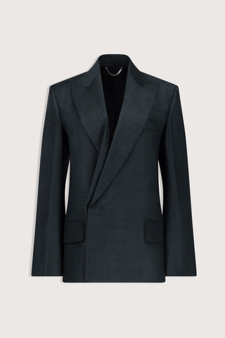 flat lay Olie Sculptural Layerd Classic Wool Jacket marsh green Tailored jacket
Dark grey-blue tone
Structured silhouette
Fluid wool tailoring
Fold back front lapel
Layered jacket with patch pockets
Fully lined and concealed front fastening
100% Virgin Wool