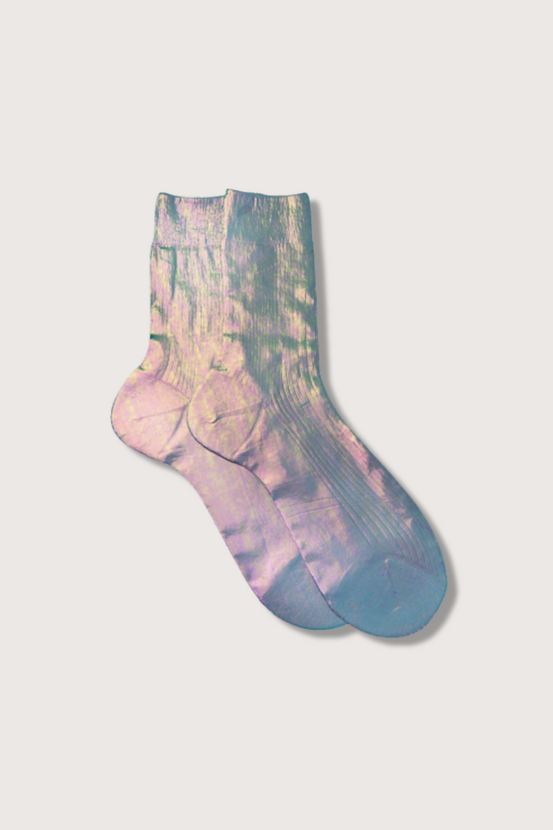 flat lay One Ribbed Laminated Socks Lavagna silk nylon