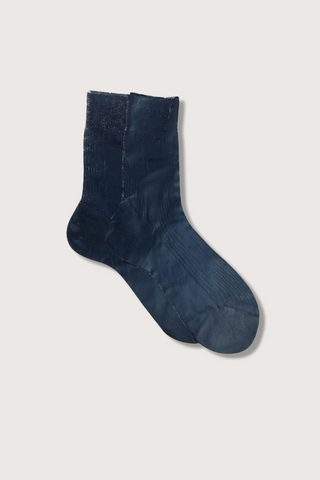 flat lay One Ribbed Laminated Socks Navy silk nylon