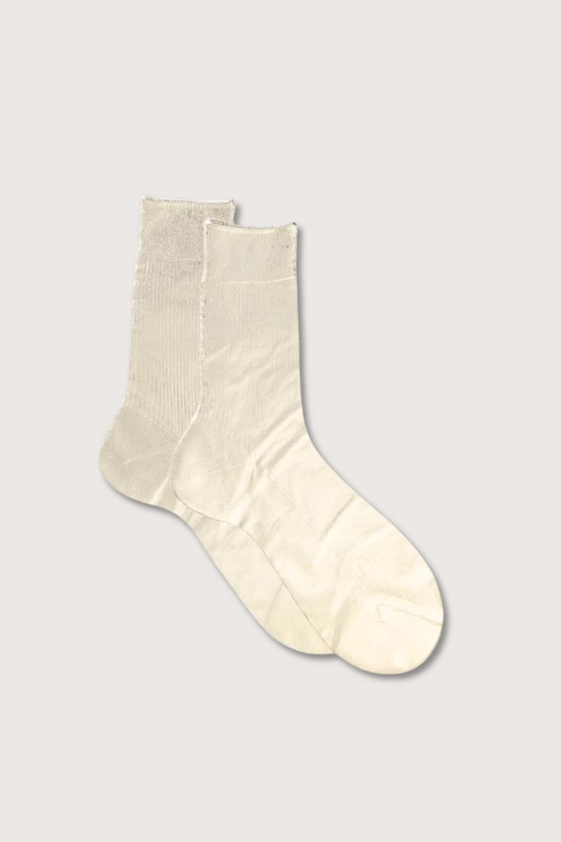 flat lay One Ribbed Laminated Socks Platino silk nylon