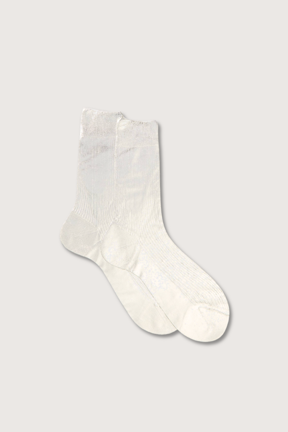 flat lay One Ribbed Laminated Socks Silver nylon silk