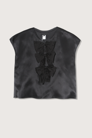flat lay Organza Bow Front Top black Relaxed boxy fit
