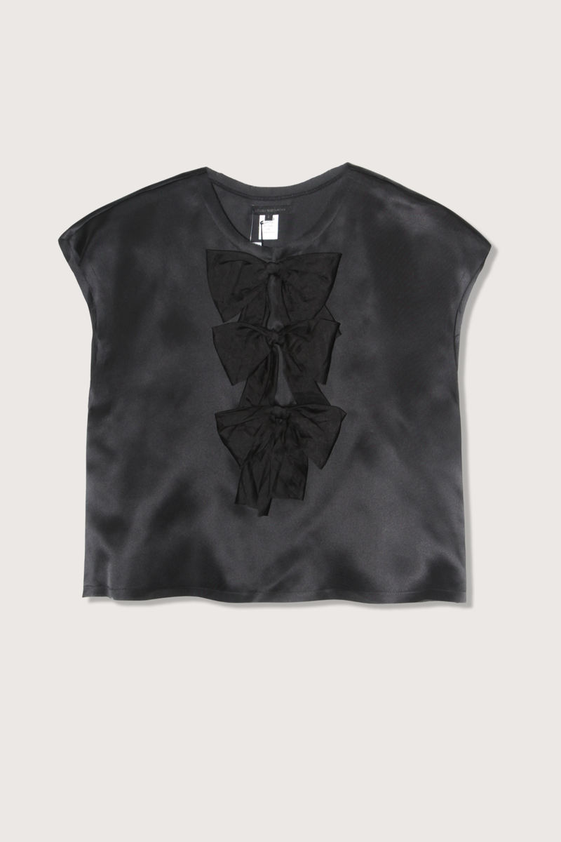 flat lay Organza Bow Front Top black Relaxed boxy fit