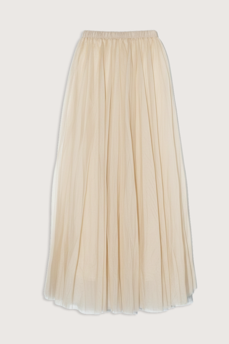 flat lay Organza Maxi Skirt Champaigne Elastic waistband