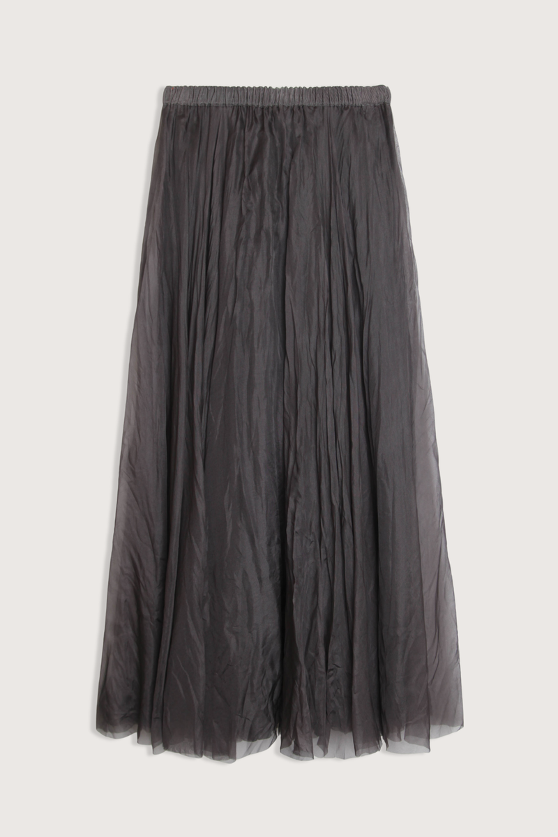 flat lay Organza Maxi Skirt Charcoal elastic waistband