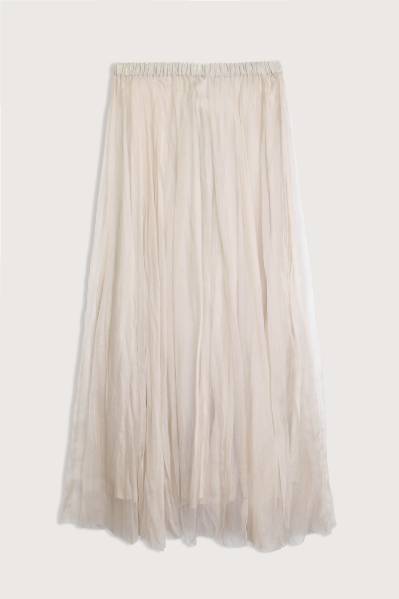 flat lay Organza Maxi Skirt Sand Elastic waistband