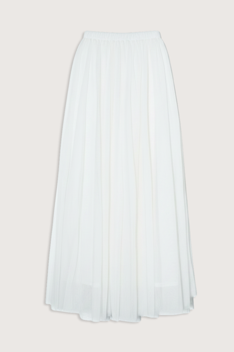 flat lay Organza Maxi Skirt White elastic waistband