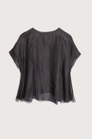 flat lay Organza Short Sleeve Top Charcoal Wide crewneck
Relaxed fit