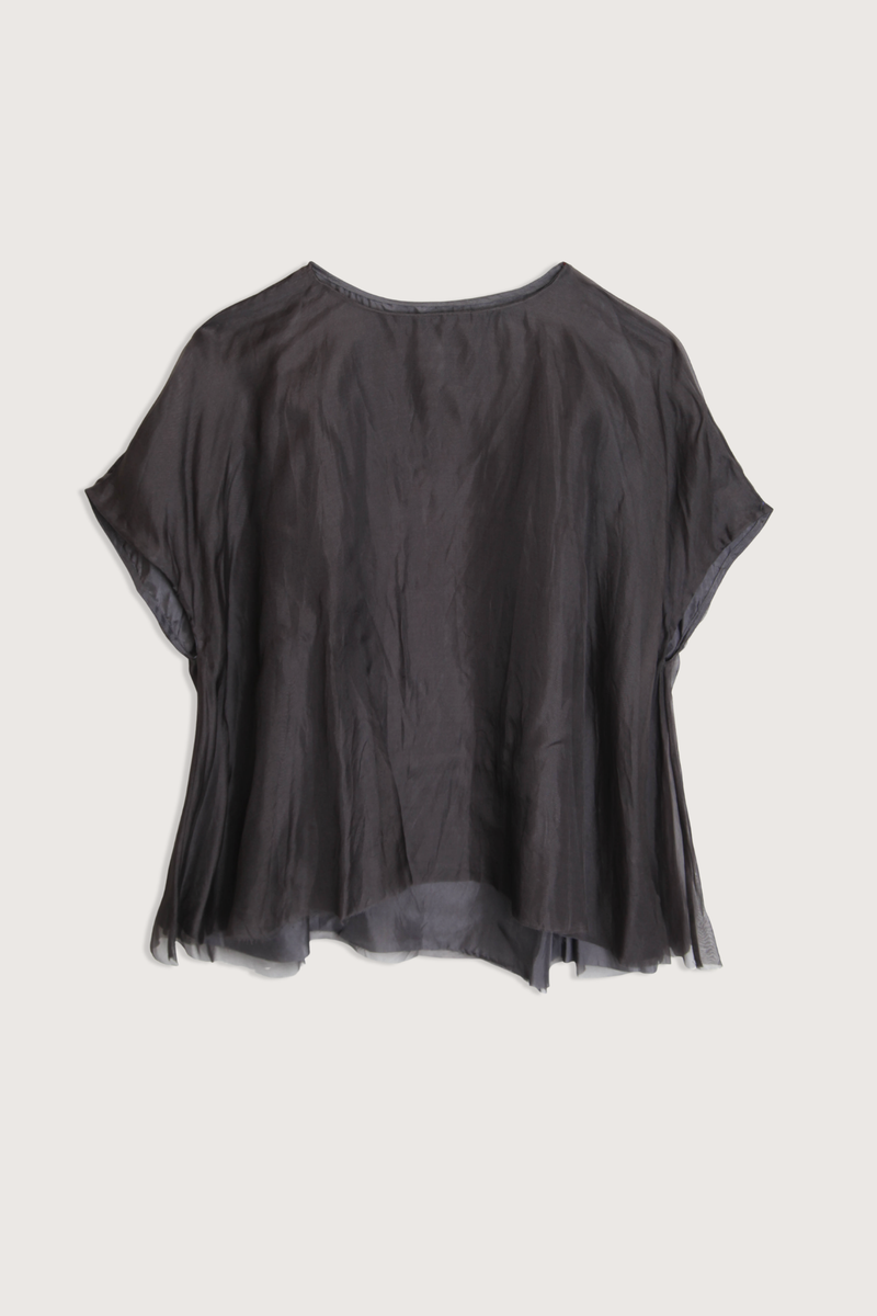 flat lay Organza Short Sleeve Top Charcoal Wide crewneck
Relaxed fit