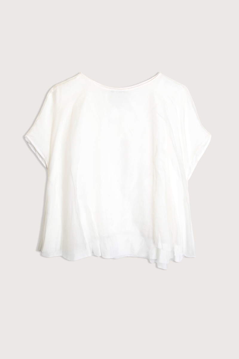 flat lay Organza Short Sleeve Top White Wide crewneck
Relaxed fit