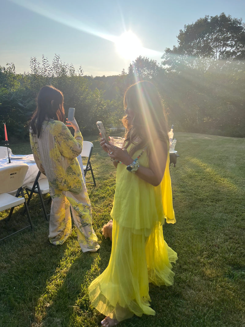 model wearing  Organza silk Tank Lemon