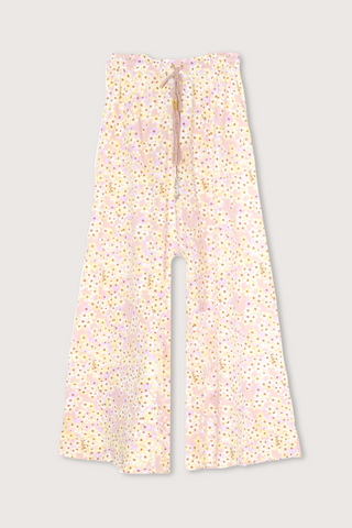 flat lay Palazo Cotton Pant Flower Field Camel Base with tassel belt