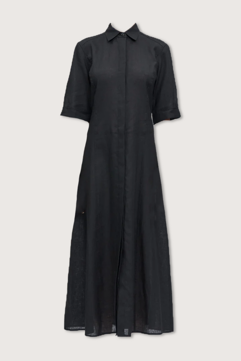 flat lay Panel Shirt Dress in Black linen