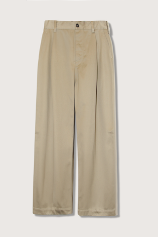 flat lay Pasadena Cotton Pant khaki front pleat straight wide leg 