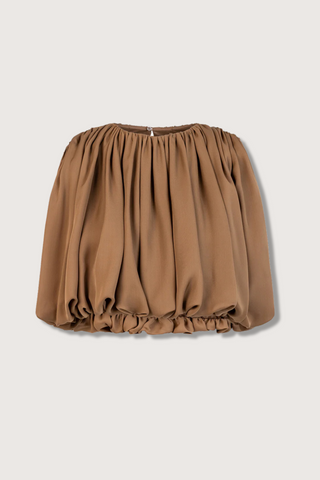 flat lay Penelope Silk Top sepia Shirred, bubble draped sleeveless