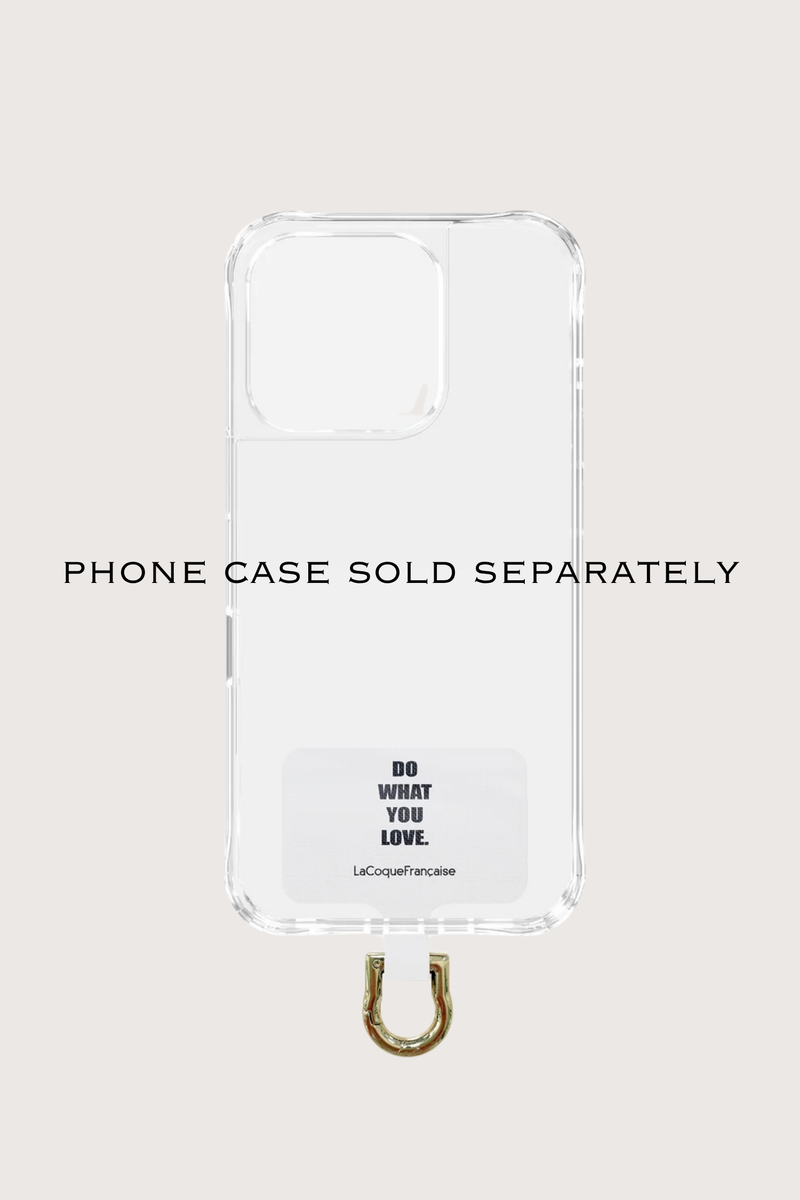 phone demonstration with Personalized Adapter - Do What You Love white Universal adapter
"Do What you love Design" text with La Coque Francaise branding below
Easily attach your chain to any phone, while keeping your current case
Fits discreetly into your existing case
A removable carabiner protrudes slightly from the charging connector, making it easy to attach your chain
Made of white fabric with a gold coating&nbsp;