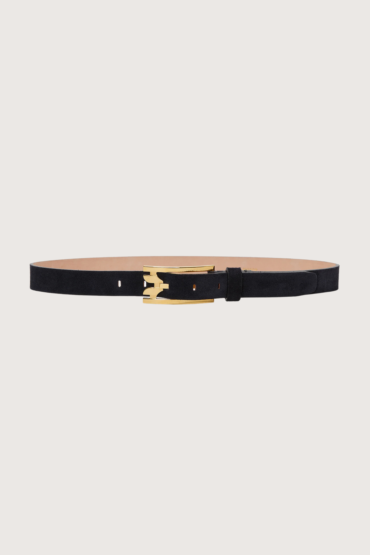 front profile Pin Buckle Suede Belt Navy Curved B hardware thin belt
100% Calf Leather