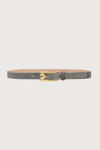 front profile Pin Buckle Suede Belt Pebble Grey Curved B hardware
Suede fabrication
100% Calf Leather
