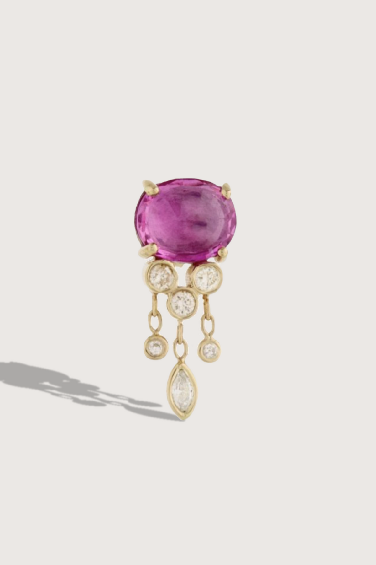 flat lay Pink Tourmaline & Diamonds Jelly Fish Earring (Single) dangle detail 14k gold